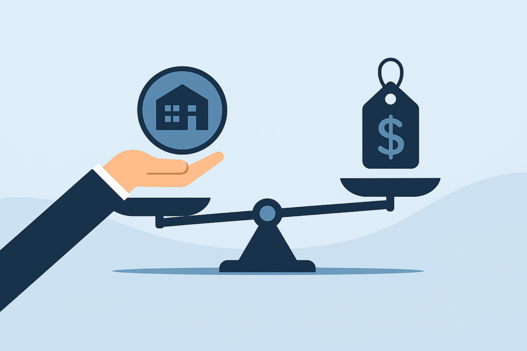 lustración conceptual que representa la diferencia entre valor y precio en inversiones, con una balanza que compara una empresa con su etiqueta de precio. Ideal para explicar fundamentos del value investing.
