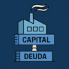 Ilustración vectorial de una fábrica apoyada sobre bloques rotulados como “Capital” y “Deuda”, simbolizando la estructura de financiamiento que sostiene a la empresa.