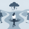 Ilustración que muestra a tres inversionistas distintos convergiendo en el mismo error por falta de estrategia, destacando la importancia del asset allocation.