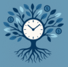 Ilustración conceptual de un árbol con centro de reloj, que representa cómo el tiempo bien invertido puede generar crecimiento financiero a largo plazo.